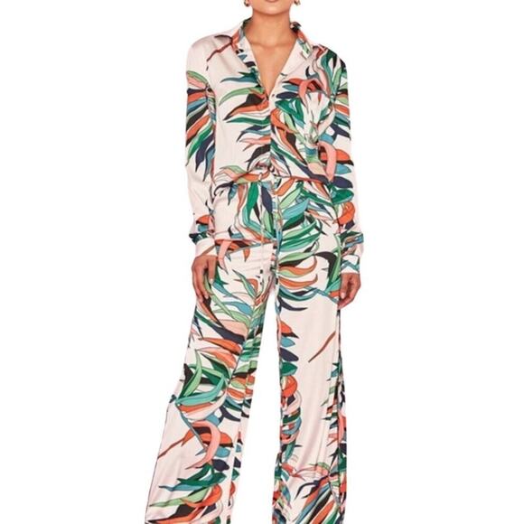 House of CB Wide Leg Pants Tropical Print Satin Bartola Pants Size S NWT - Picture 1 of 7
